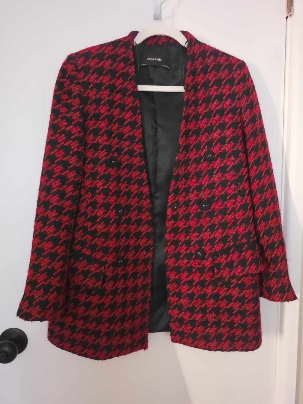 Zara Red and Black Houndstooth Blazer Jacket